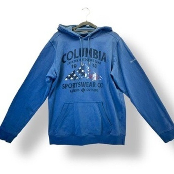 Columbia Mens Small Hoodie Pullover Blue Greater Outdoor Gear Sweatshirt - Picture 1 of 7